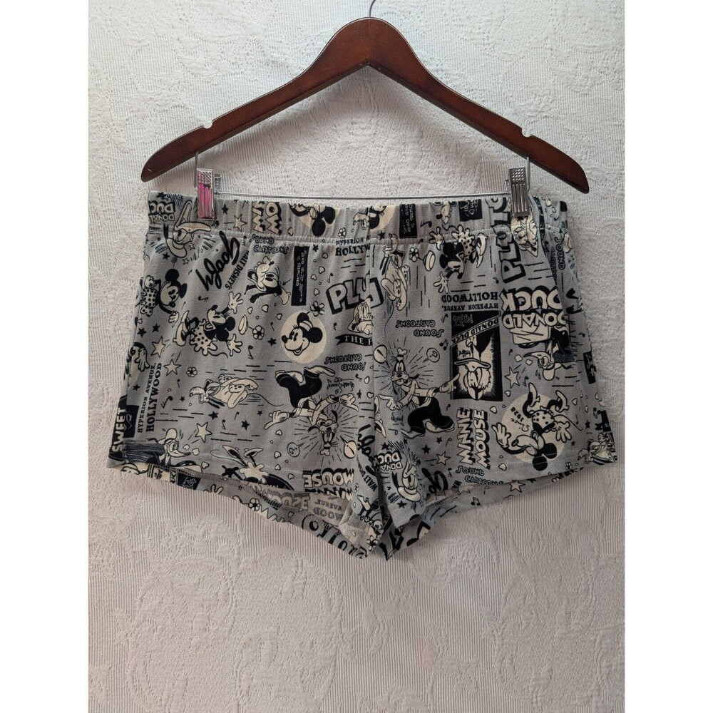 Disney 100 Years Black Grey Pajama Shorts Women Large Mickey Minnie Goofy Comfy